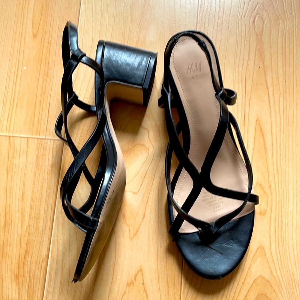 Leather mid heel sandals